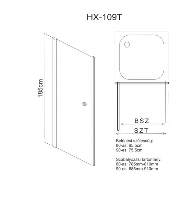 Aqualife HX-109 T nyíló zuhanyajtó matt biztonsági üveggel - Image 3