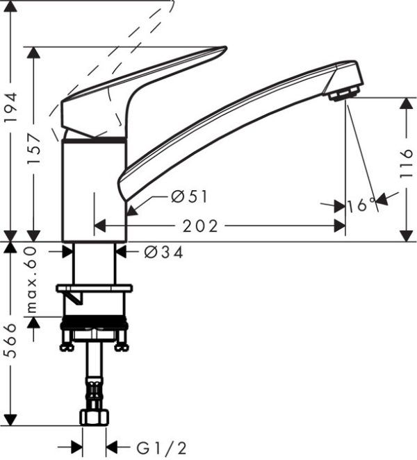 Hansgrohe Logis 120 egykaros álló mosogató csaptelep 71830000 - Image 2