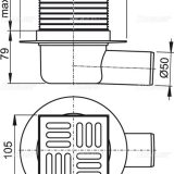 Alcaplast APV31 Padlóösszefolyó 105×105/50 mm vízszintes, rozsdamentes rács, kombinált SMART bűzzár - Image 3
