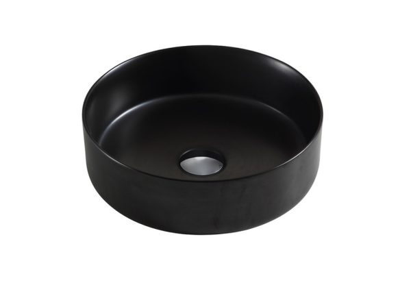 Wellis Rose Black pultra építhető kerek fekete porcelán mosdó Ø35,5 × 11,7 cm WF00059