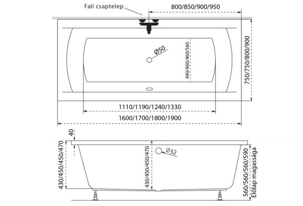 M-acryl Noé akril egyenes fürdőkád tartóláb szettel - Image 2