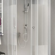 Sanimix 22.1502 WHITE-90/4 íves zuhanykabin csíkos üveggel akril zuhanytálcával 90x90