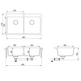 Evido Quadro 9 két medencés gránit mosogató 860 x 510 x 200 mm avena - 105724 - Image 2