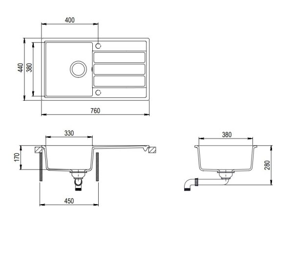 Evido EASY 45S csepptálcás gránit mosogató 760 x 440 x 170 mm bézs - 105980BK - Image 3