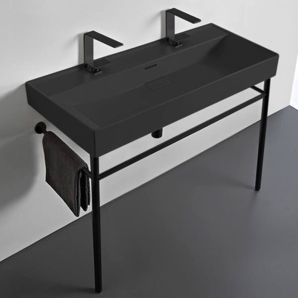 CeraStyle SHARP - MATT FEKETE - porcelán mosdókagyló - DUPLA csaplyukas - 100 x 48 cm - Image 3