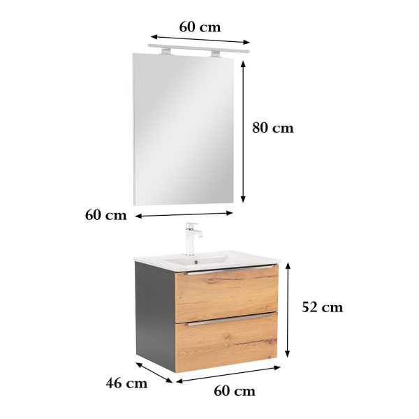Vario Trim 60 komplett fürdőszobabútor antracit-tölgy színben - Vario015-k - Image 3